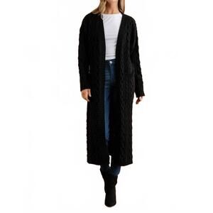 NEW SWEET GENERIS charlene long duster cable open cardigan in black